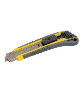 Nôž s odlamovacou čepeľou MASTERTOOL AUTO 18 mm, kovové vodidlá, tlačidlová svorka, TPR povlak, 3 čepele 17-0183