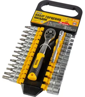 Sada hlavíc nástrčných MASTERTOOL PROFI 1/4 " 4-14 mm CrV, TORX, PH, HEX, SL, račňa 72Т, nástavec 28 ks 78-1428