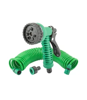 Zavlažovacia súprava MASTERTOOL 5 ks (pištoľ 7 funkcií, špirálová hadica 10 m, adaptér 1/2"-3/4" - samica, koncovka 3/8" - 2 ks)