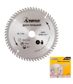 Kotúč pílový na rezanie dreva ТИТУЛ zuby z karbidu volfrámu 180*22, 2*60Т, adaptér 22, 2-20 08-7186